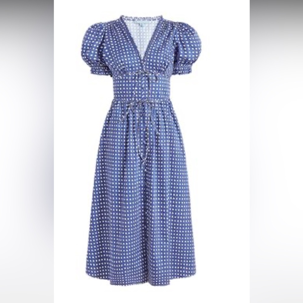 Hill House- The Sabrina Dress - Blue Basketweave Cotton Sateen / M